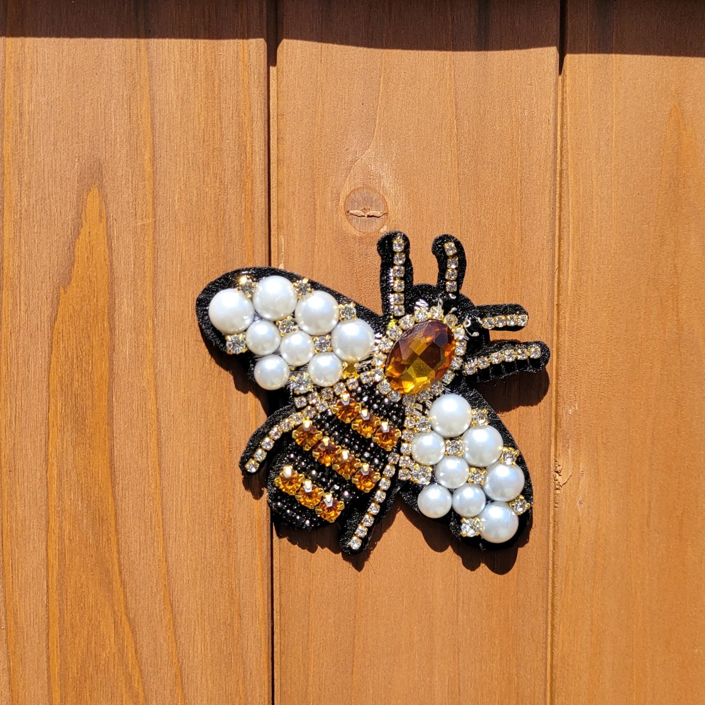 Beautiful Rhinestone bumble bee (sew-on) patch for denim blazer clothes