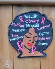 Beautiful Strong Breast Cancer Survivor  Queen afro sew or iron Patch [4"x3.5 inches] Make your clothes and accessories unique with this patch that has adhesive on the back and is ready to be sealed with your heat press or iron and can also be sewn onto just about anything