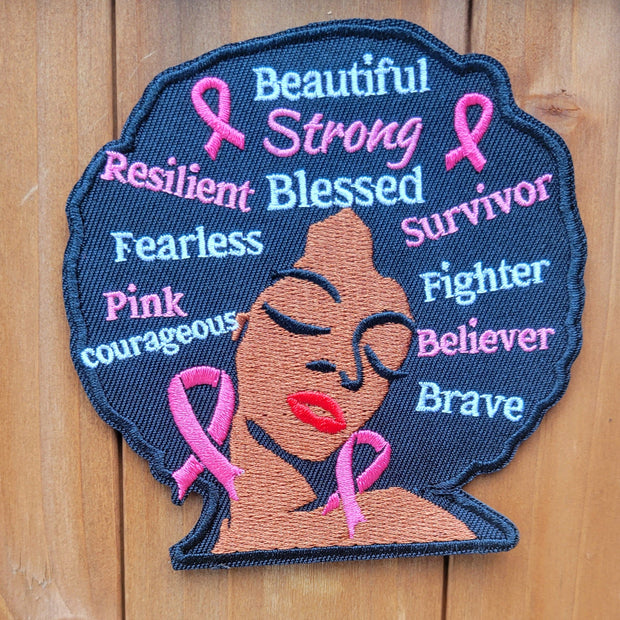 Embroidered Breast Cancer awareness Afro Patch 4" (Iron/sew on)