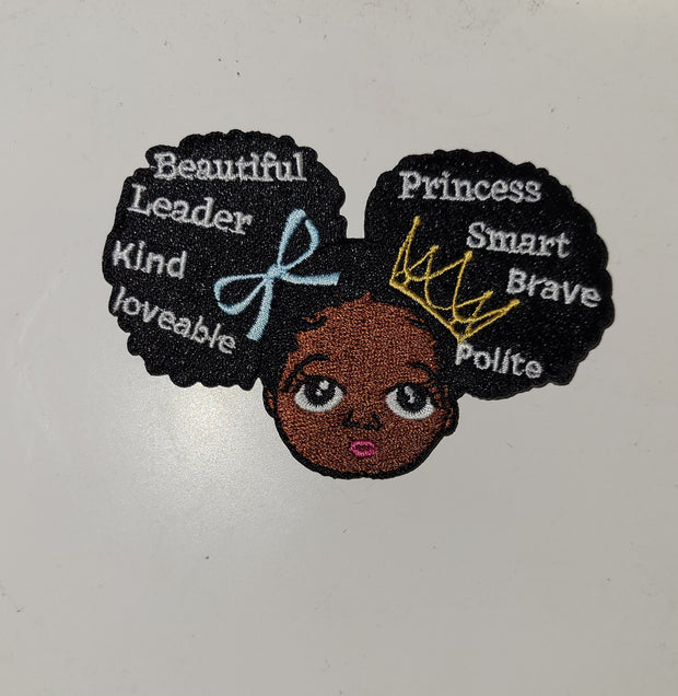 Natural Little Girl embroidered  afro Patch iron sew on