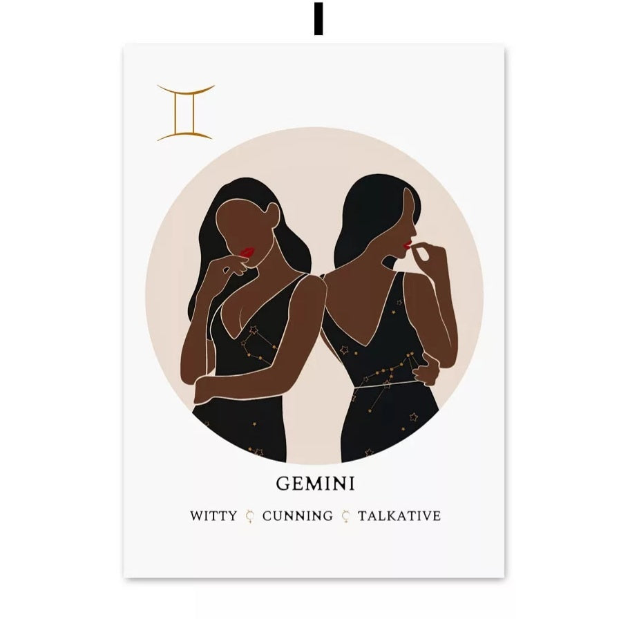 Melanin Zodiac Poster (16x20") Custom Constellation Black Girl Prints |African Wall Art Canvas
