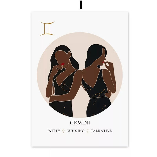 Melanin Zodiac Poster (16x20") Custom Constellation Black Girl Prints |African Wall Art Canvas
