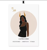Melanin Zodiac Poster (16x20") Custom Constellation Black Girl Prints |African Wall Art Canvas