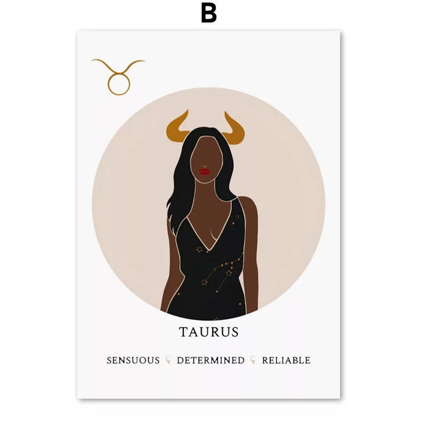 Melanin Zodiac Poster (16x20") Custom Constellation Black Girl Prints |African Wall Art Canvas