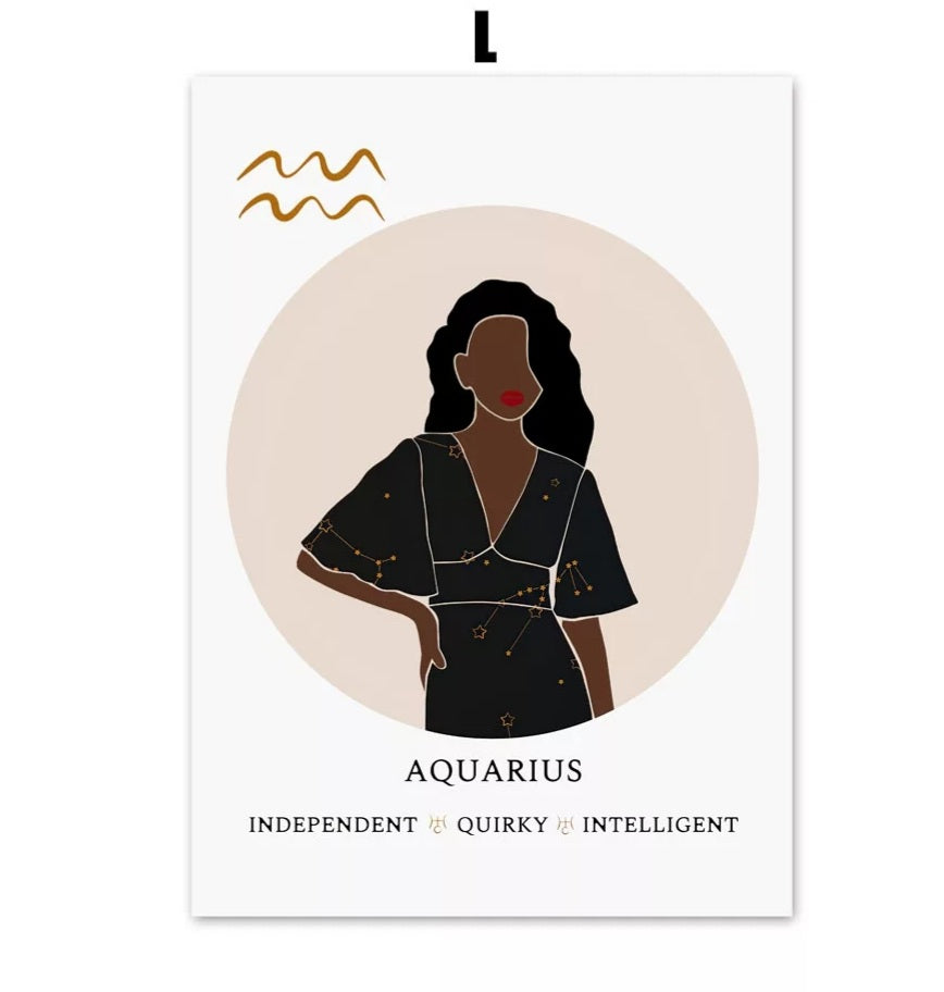 Melanin Zodiac Poster (16x20") Custom Constellation Black Girl Prints |African Wall Art Canvas