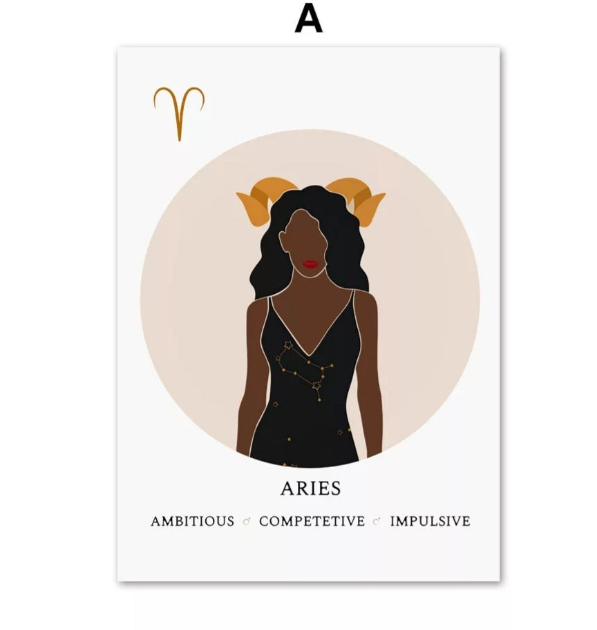 Melanin Zodiac Poster (16x20") Custom Constellation Black Girl Prints |African Wall Art Canvas