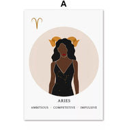 Melanin Zodiac Poster (16x20") Custom Constellation Black Girl Prints |African Wall Art Canvas