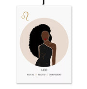 Melanin Zodiac Poster (16x20") Custom Constellation Black Girl Prints |African Wall Art Canvas