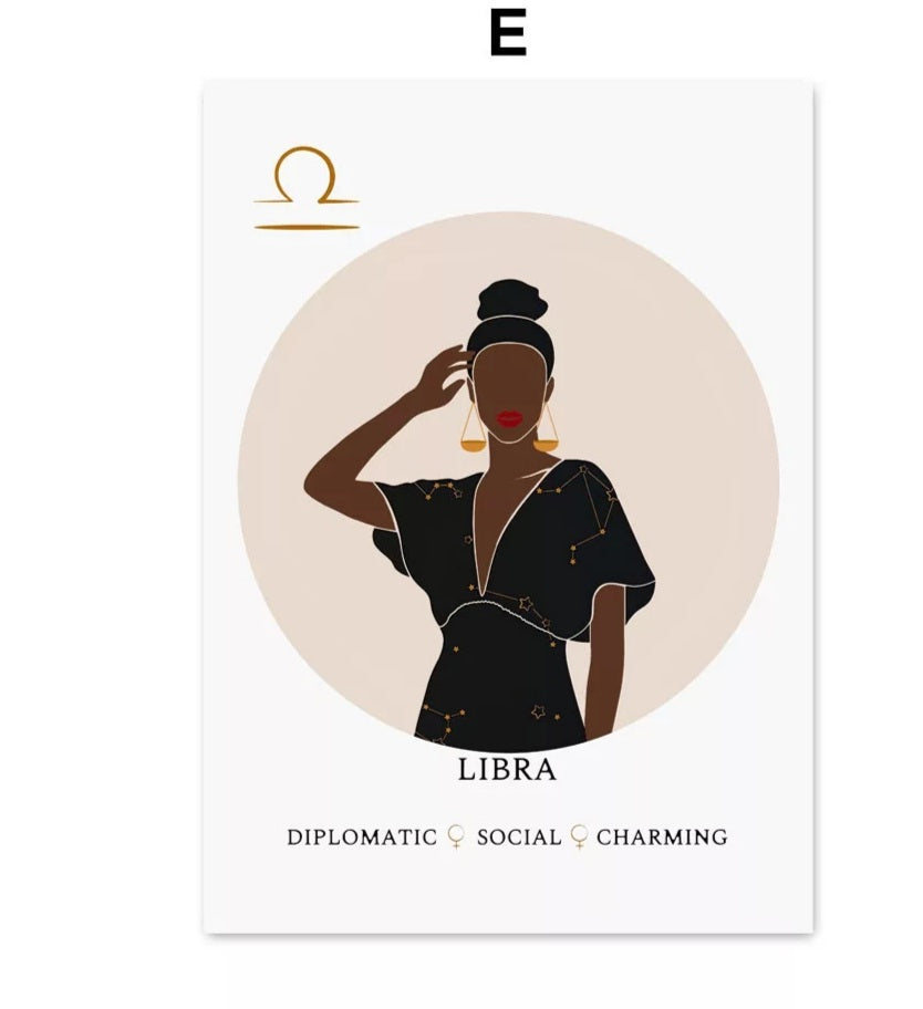 Melanin Zodiac Poster (16x20") Custom Constellation Black Girl Prints |African Wall Art Canvas