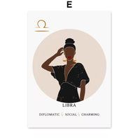 Melanin Zodiac Poster (16x20") Custom Constellation Black Girl Prints |African Wall Art Canvas