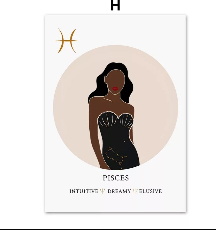 Melanin Zodiac Poster (16x20") Custom Constellation Black Girl Prints |African Wall Art Canvas
