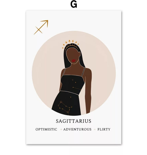 Melanin Zodiac Poster (16x20") Custom Constellation Black Girl Prints |African Wall Art Canvas