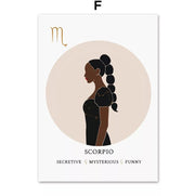 Melanin Zodiac Poster (16x20") Custom Constellation Black Girl Prints |African Wall Art Canvas