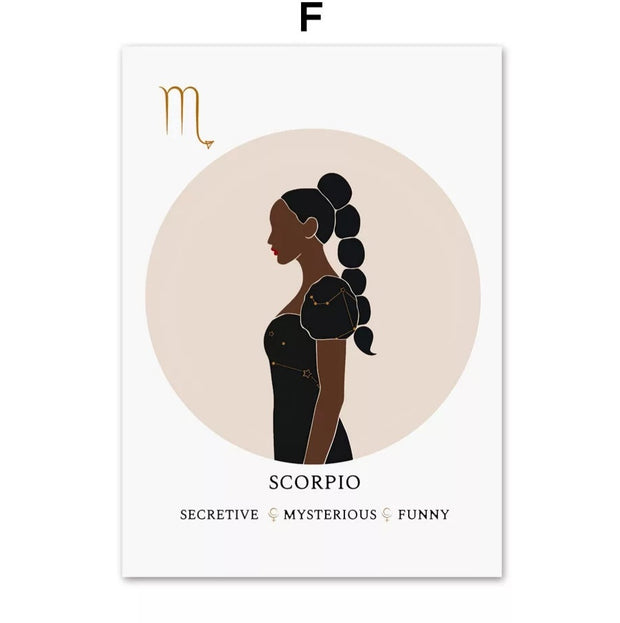 Melanin Zodiac Poster (16x20") Custom Constellation Black Girl Prints |African Wall Art Canvas
