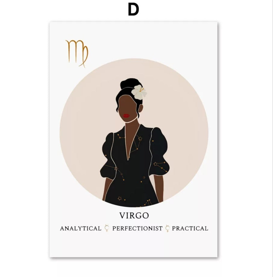 Melanin Zodiac Poster (16x20") Custom Constellation Black Girl Prints |African Wall Art Canvas